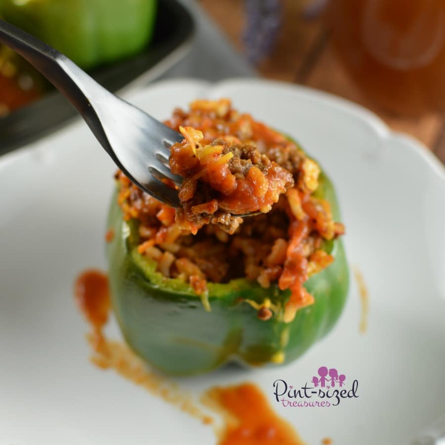 a forkful of the stuffed peppers
