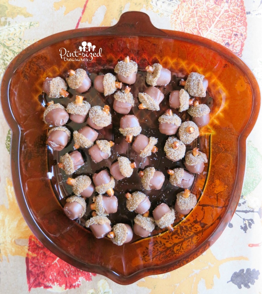 chocolate and caramel marshmallow candy that looks like acorns