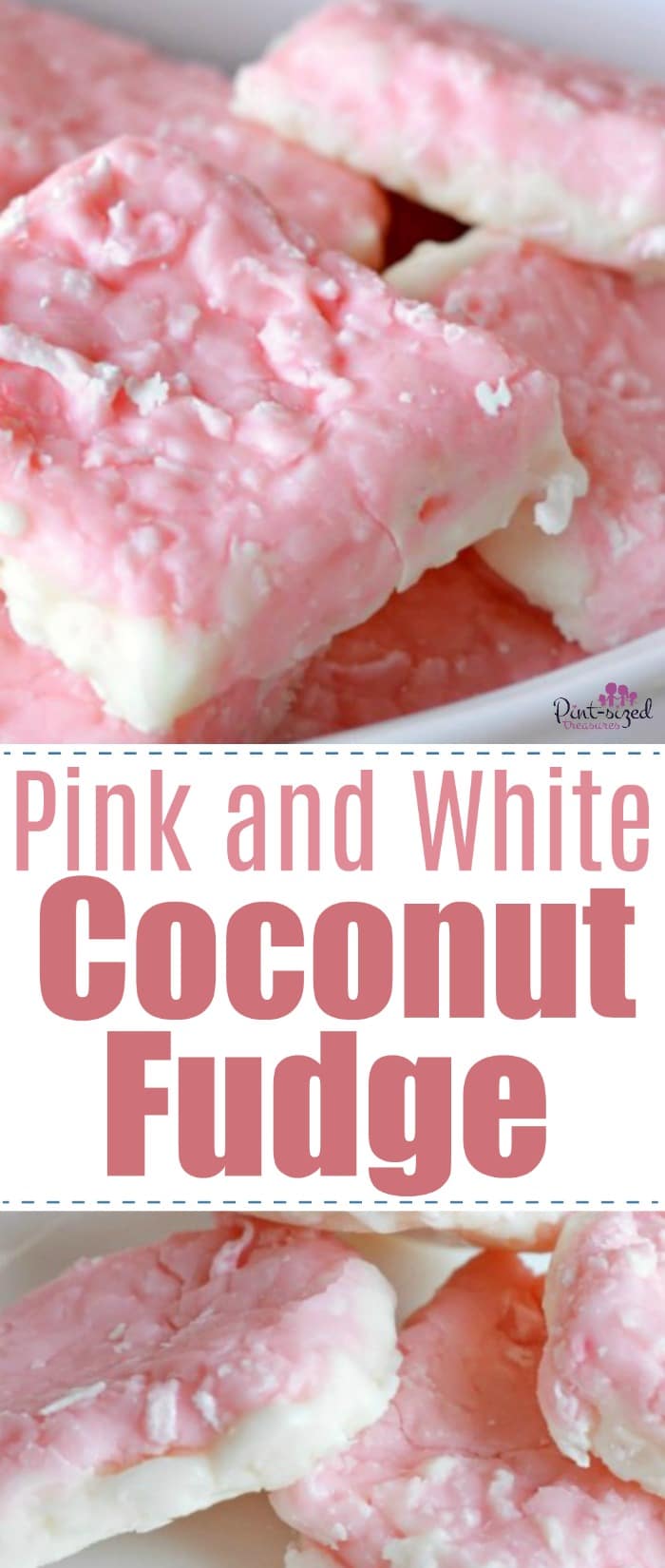Pink and white coconut fudge is the perfect fudge fix for spring! Enjoy the prettiest fudge on earth! 