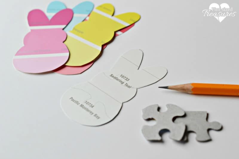 paint chip puzzle craft using Peeps