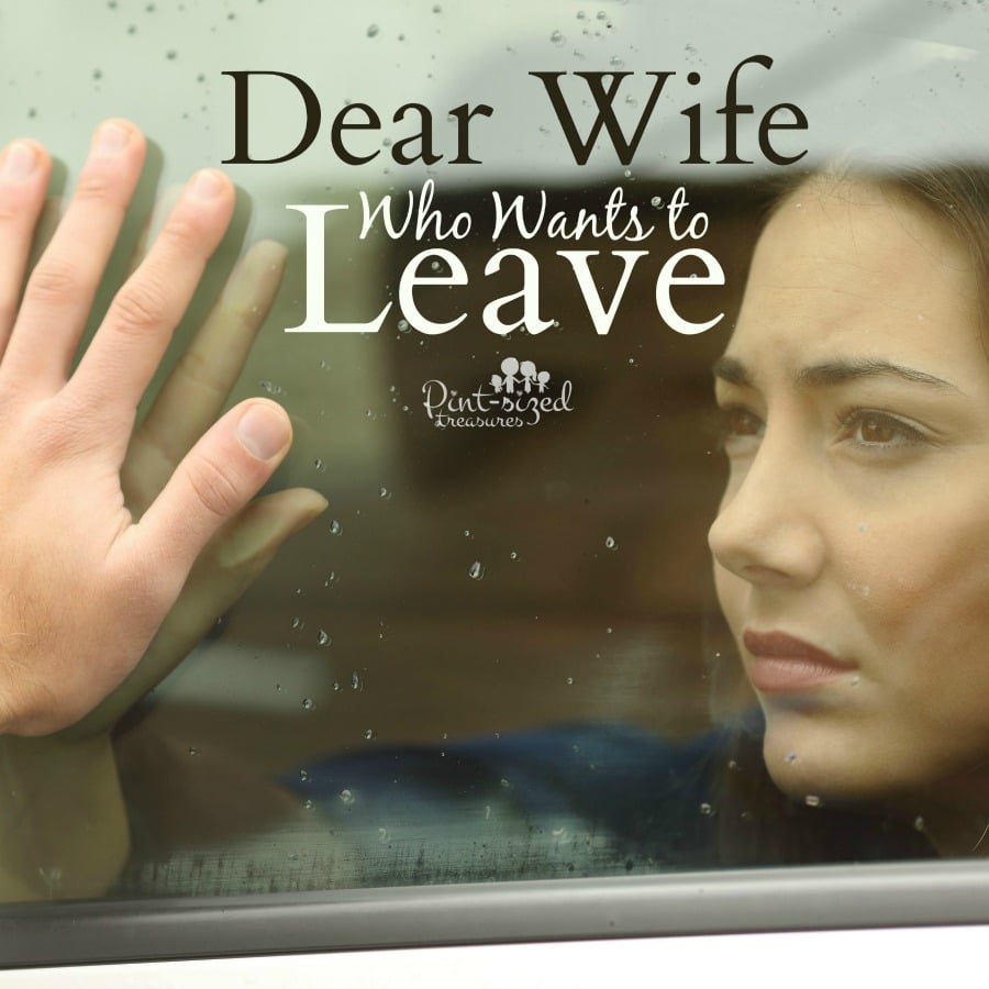 Dear Wife Who Wants to Leave --- thinks about this before you take those first steps out the door! Is your marriage and family worth saving?