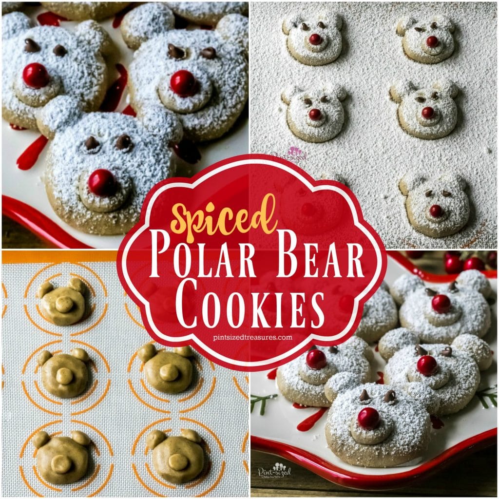 Collage of spiced polar bear cookies 