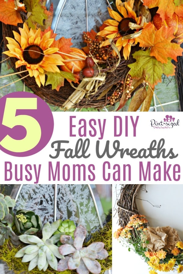 Five EASY DIY Fall Wreaths that busy moms can actually make and will LOVE! Just a few simple tweaks here and there and busy moms will have gorgeous, fall wreaths that are ready to display!