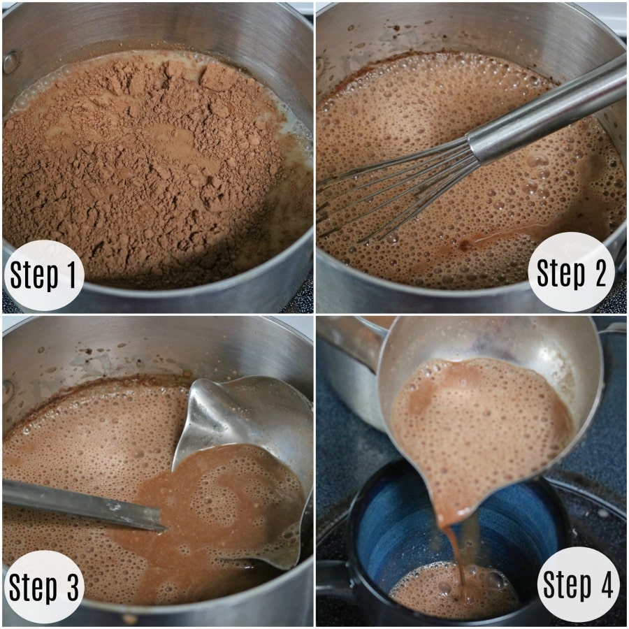 Creating minty, coconut hot chocolate in four easy steps.