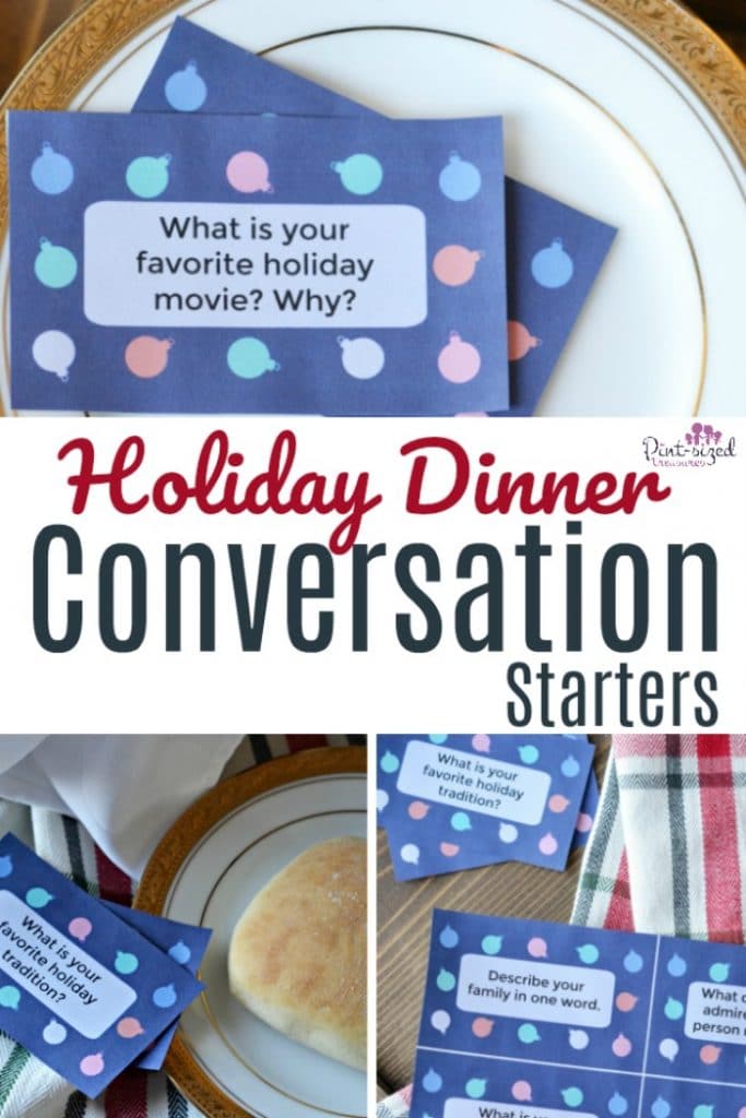 Oooh! These holiday dinner conversation starters are just what the traditional holiday dinner needs! Such a runway to get friends and family chatting about things that REALLY matter! #holidaydinner #conversationstarters #printables