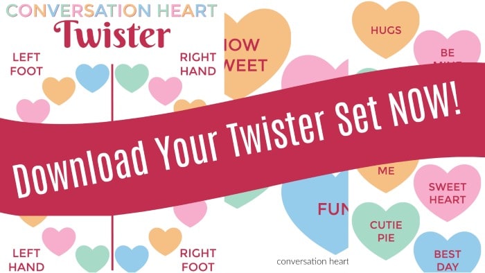 Conversation hearts Twister printable set for Valentine's Day