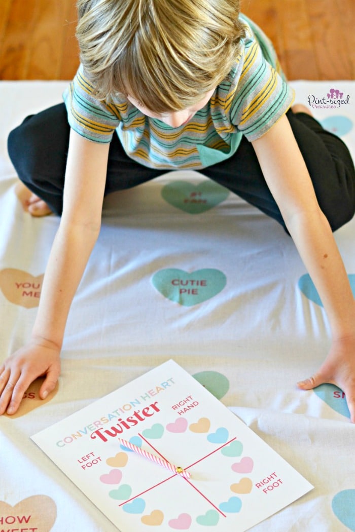 Twister game played with printable conversation hearts