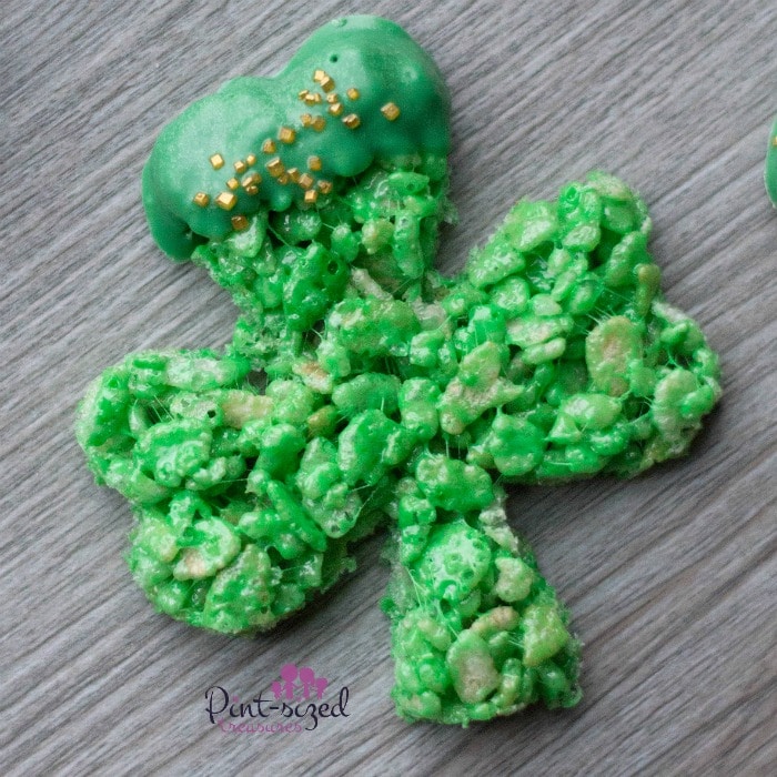 Shamrock rice kirstie treat dipped in chocolate