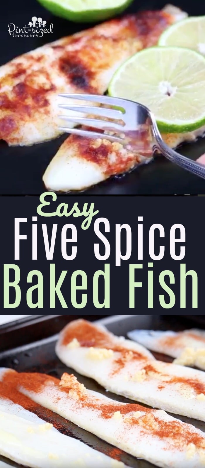 Easy, five-spiced, baked fish is absolutely delicious! t's ready in just minutes and is packed full of fresh flavors and spices! #bakedfishrecipe #easybakedfish #fishrecipes #easymealidea #easydinner #quickandeasymeal #bakedfishmeal #20minutemeals #familyrecipes