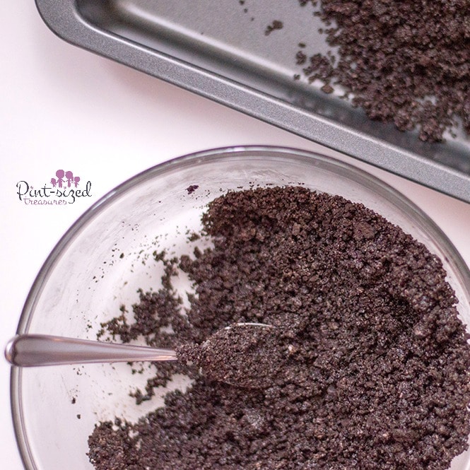 Butter, crushed Oreo cookies and a pinch of sugar create the perfect crust for an Oreo dessert!