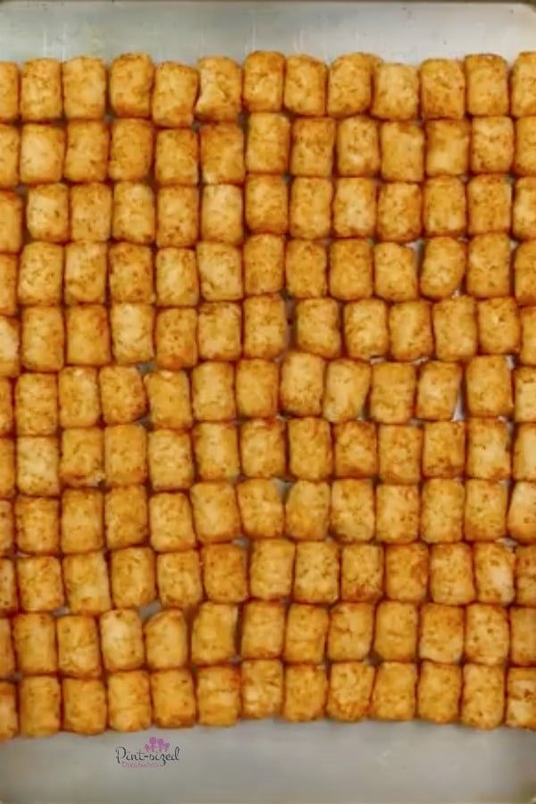 prepping the tater tots for the casserole