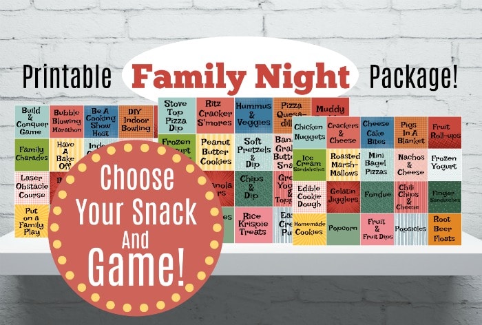 Family night printables with games and snack ideas