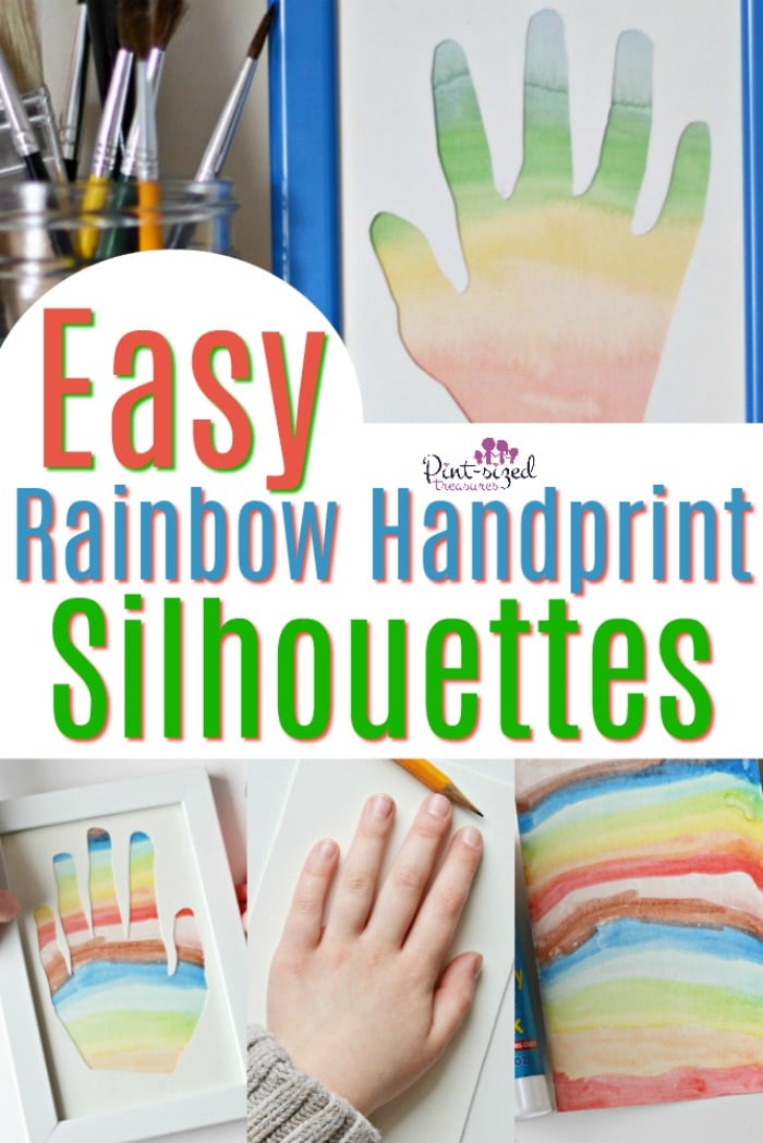 easy rainbow handprint silhouettes is the perfect craft to capture those tiny hands! Craft this beautiful masterpiece with your kids --- especially toddlers and preschoolers! #easycraft #handprints #handprintcraft #craftsfortoddlers #craftsforpreschoolers #rainbowcrafts #silhouettes #handprintsilhouettes #kidsilhouettes #easysilhouettes #diysilhouettes