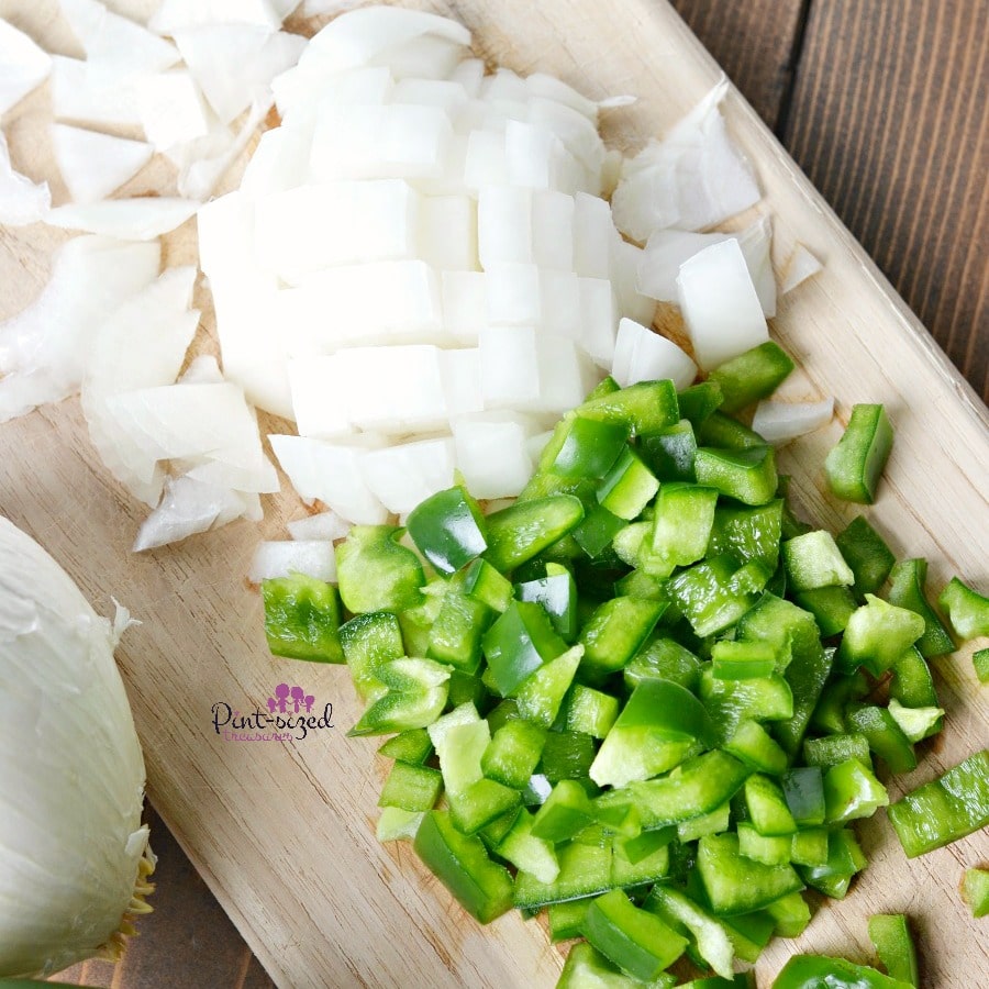 diced onions and peppers for the ham and cheese pockets