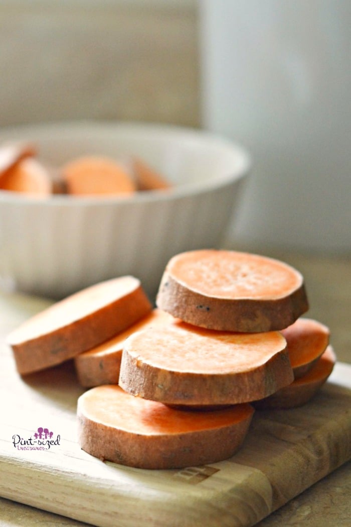 sliced sweet potatoes for potato bite recipe
