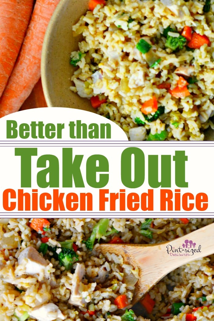 Oh yes! This chicken fried rice is DEFINITELY better than take out and cray easy! Who knew the secret to making perfect fried rice was so simple? Chicken fried rice is perfect for a simple, crazy-yummy meal that's packed with veggies! #chickenfriedrice #friedrice #easyfriedrice #ricerecipes #chickenrecipes #easydinner #easyfamilyrecipes #easymeals #Asianrecipes #chickenandrice