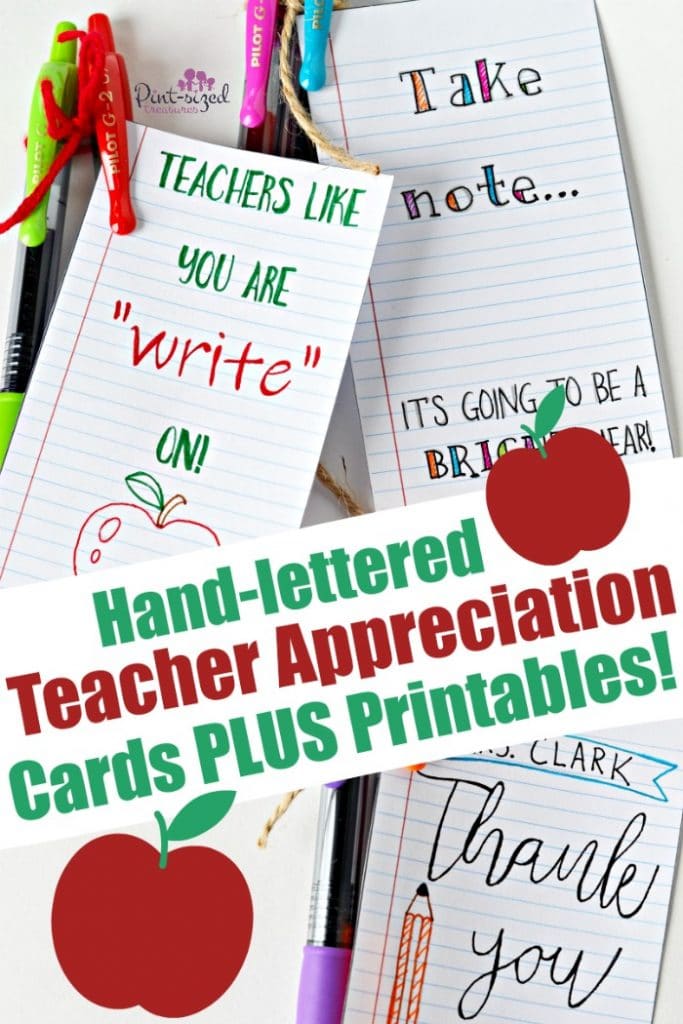 Easy hand-lettered teacher appreciation cards kids can make! 
