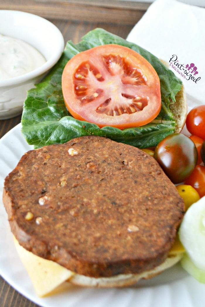 Open faced falafel burger thatpairs perfectly with baked sweet potato fries