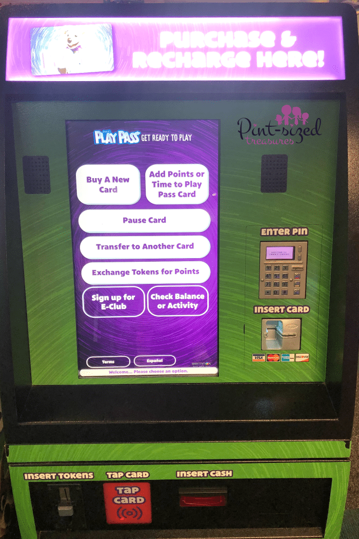 Setting up play passes at CHuck E. Cheese's