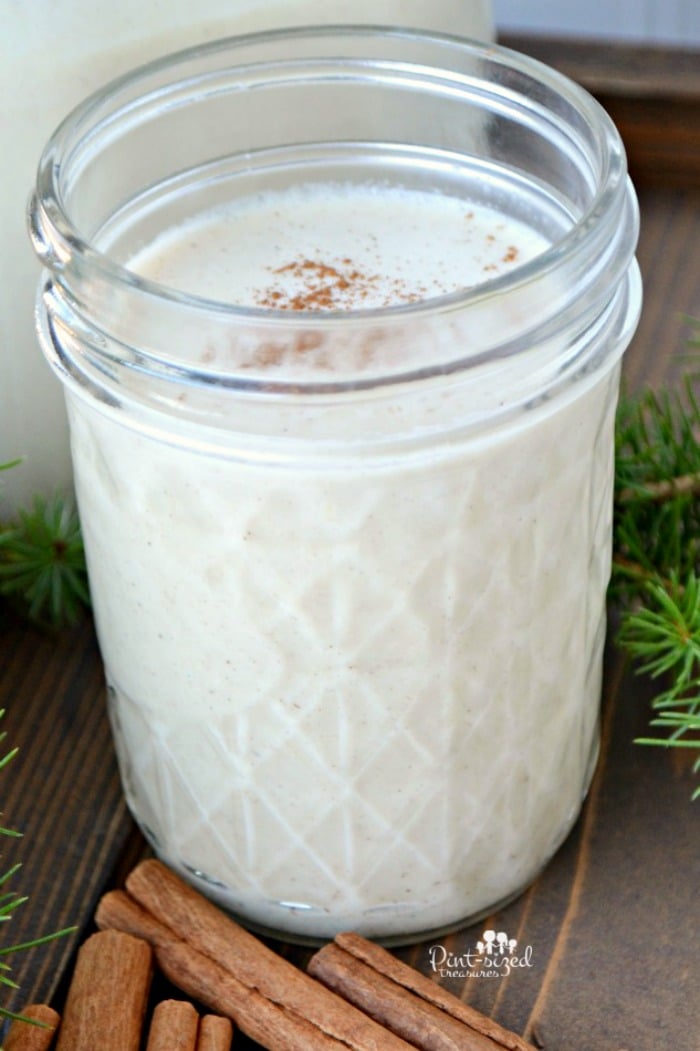 homemade egg nog in a major jar