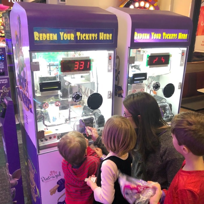 Collecting tickets at Chuck E. Cheese's