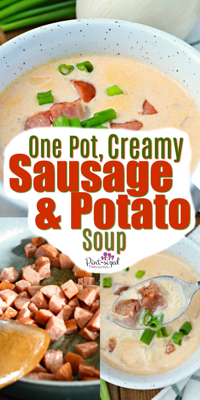 Creamy sausage and potato soup is a super simple recipe that's perfect for busy weeknights! A perfect comfort food that uses the ingredients in your pantry!