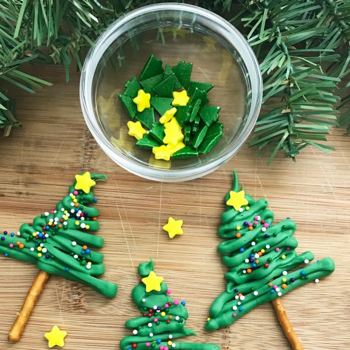 Sprinkles needed for pretzel Christmas trees