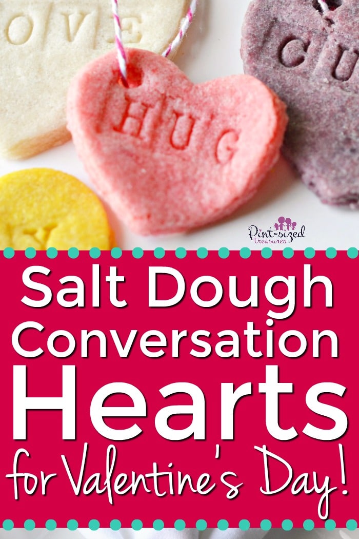 salt dough conversation hearts for Valentine's Day