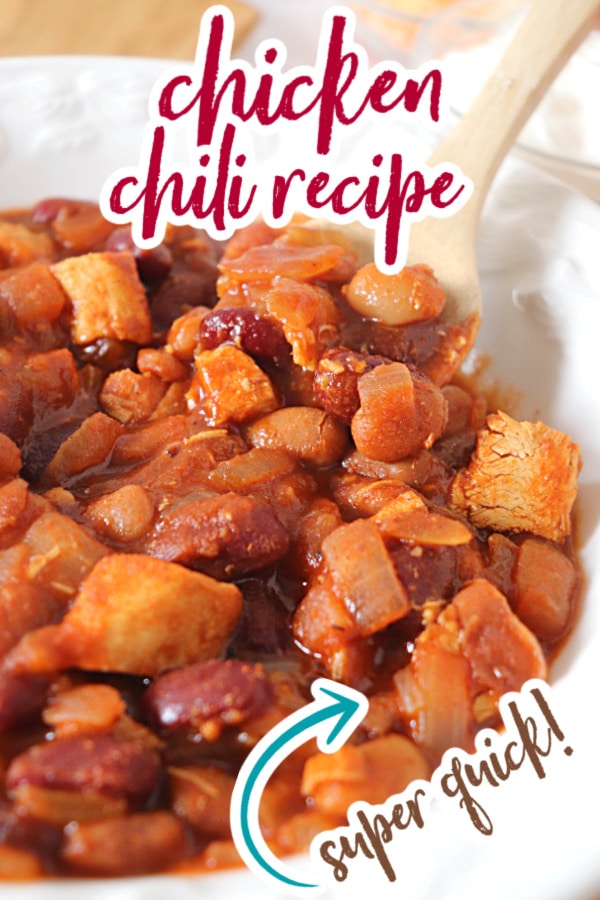 spooning out the chicken chili recipe