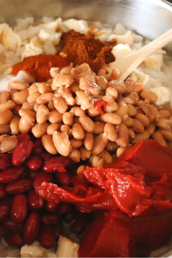 ingredients in pot for chicken chili recipe