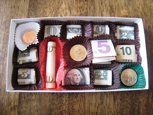 giving cash in a chocolate box