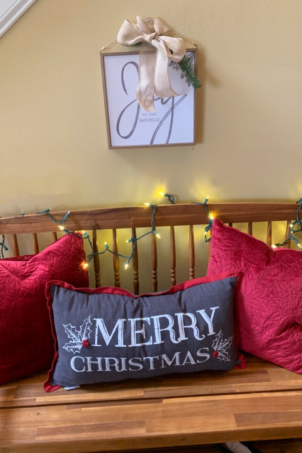 bench before cleaning and organizing after the holidays