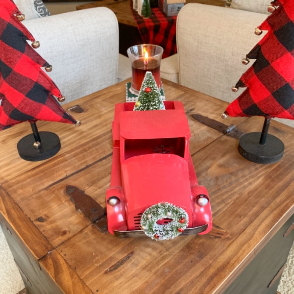 side table before cleaning and organizing after the holidays