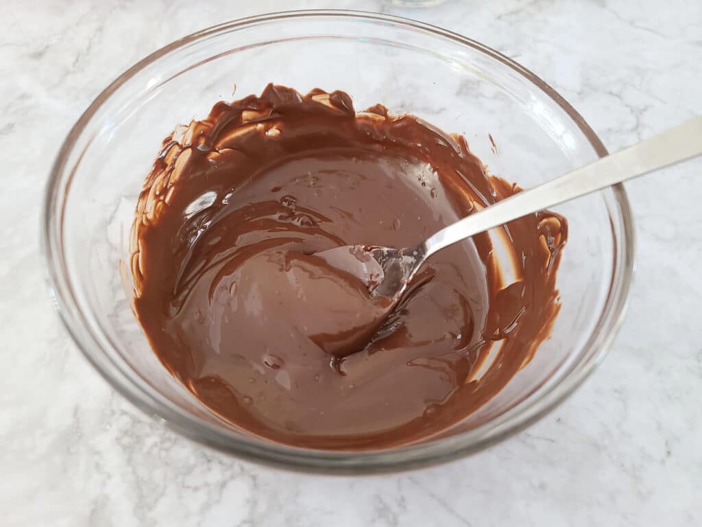 melting the chocolate for mocha hot chocolate bombs