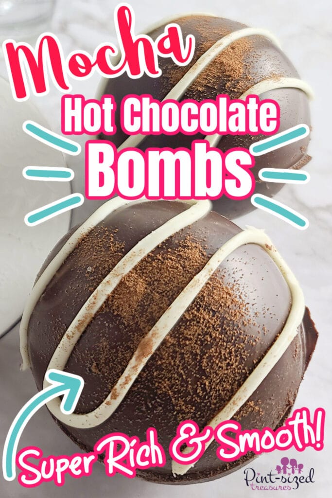 mocha hot chocolate bombs dusted with cocoa powder