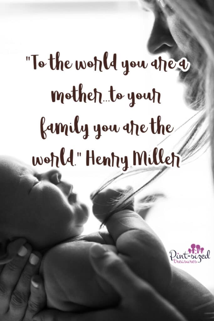 a quote about motherhood for a mother holding her baby