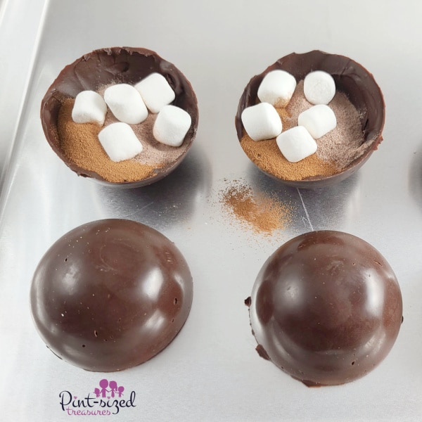 the inside of mocha hot chocolate bombs