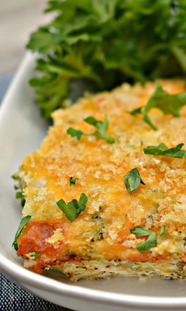 keto broccoli casserole in baking dish