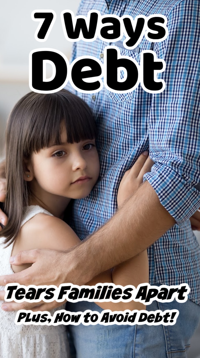 hugging family members while thinking about the dangers of debt