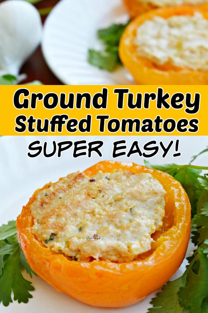 close up of a turkey stuffed tomatoe