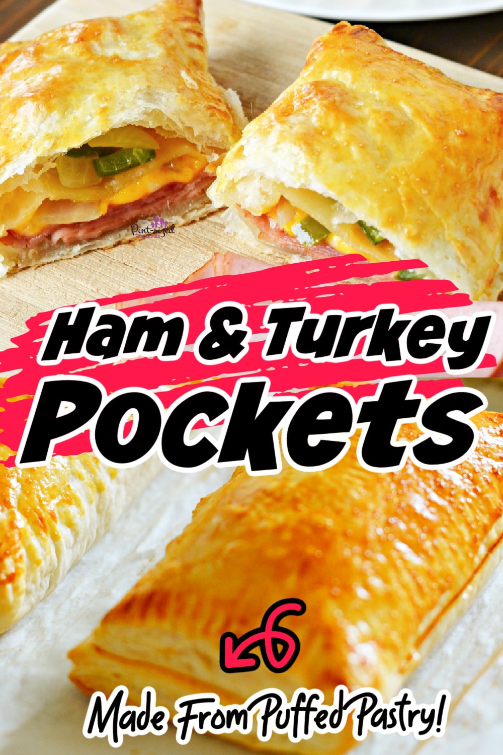 ham and turkey pockets on baking sheet