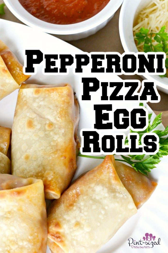 pepperoni pizza egg rolls on a plate