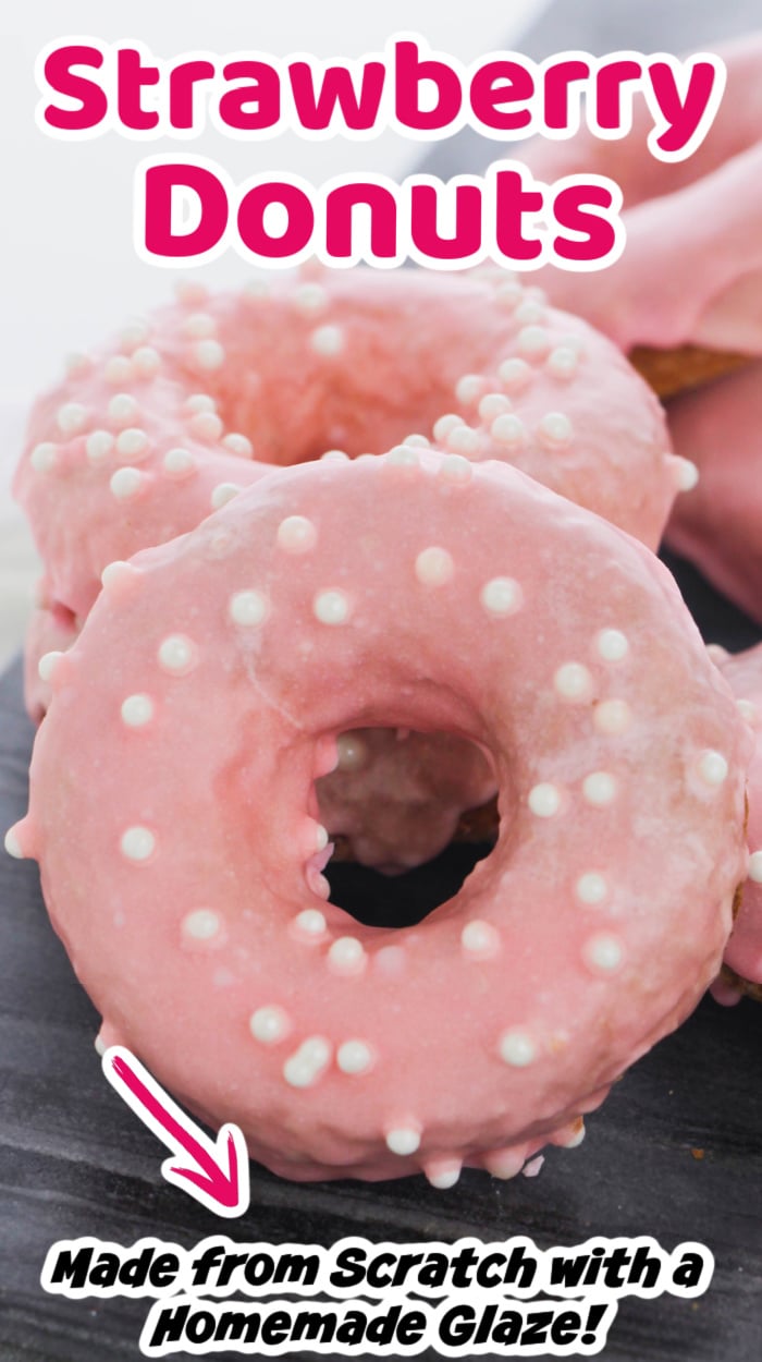 homemade strawberry donuts on tray