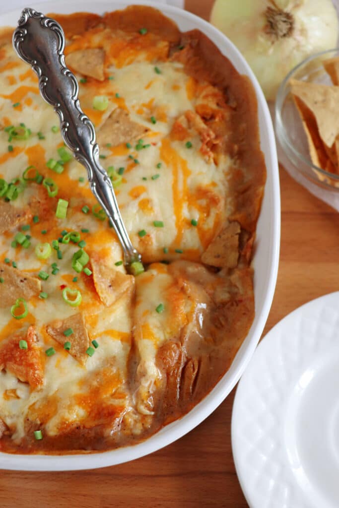baked southwestern chicken taco casserole is ready to serve
