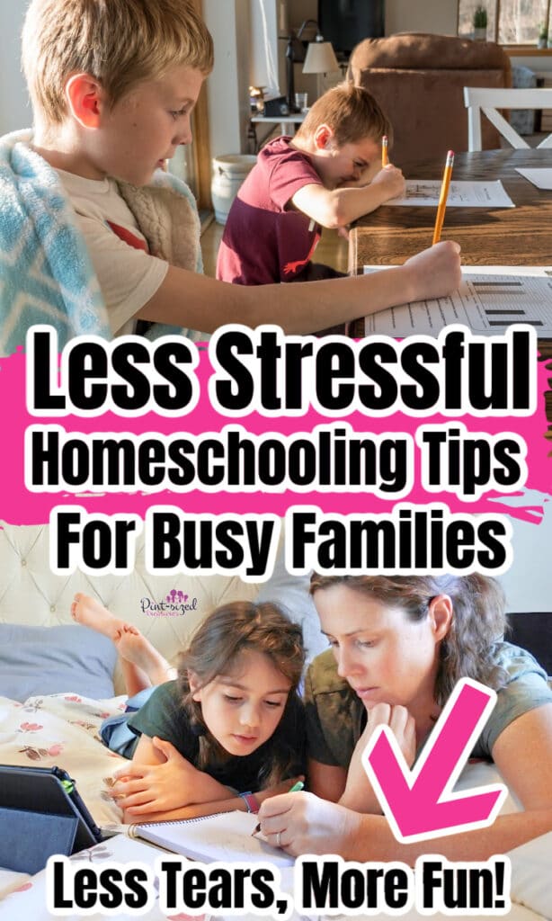 a mother homeschooling her kids with these easy homeschool tips