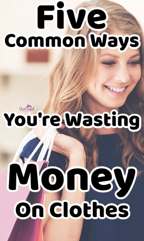 a woman is clothes shopping trying to save money