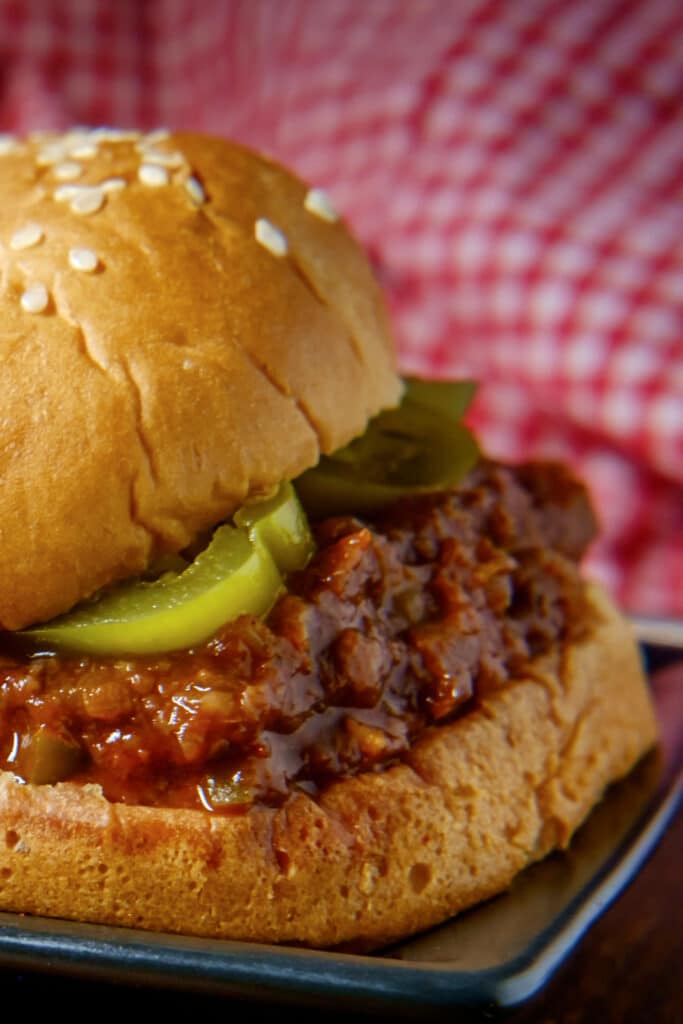 sloppy joes with pickles on a bun