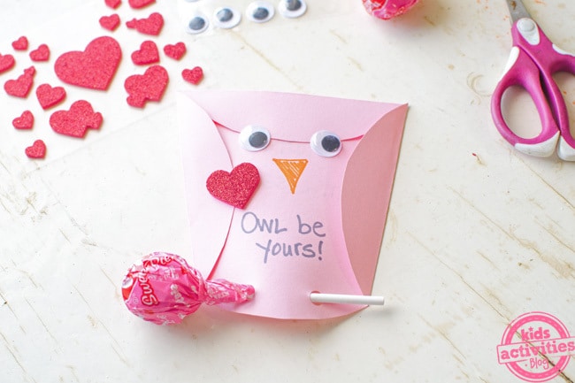 owl themed valentines day card for school