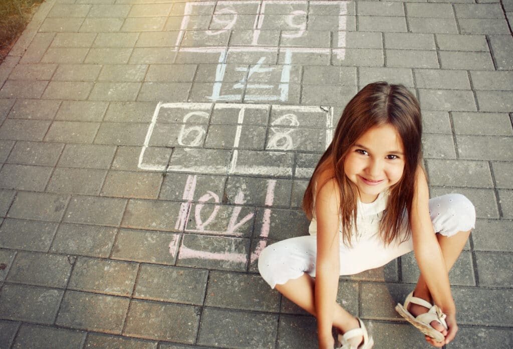 playing hopscotch during kindergarten
