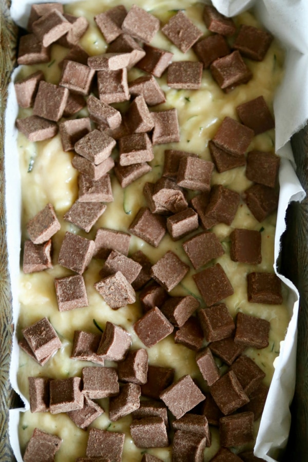 prepping zucchini bread